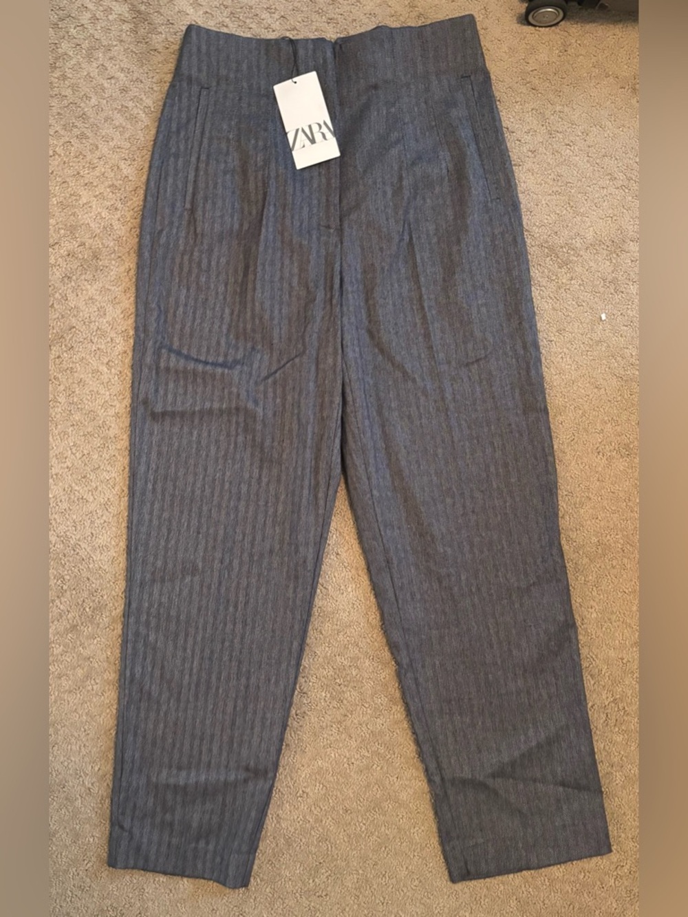 ZARA High Waist Pinstripe Dress Trousers